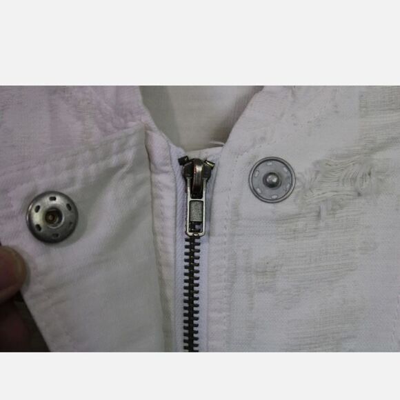 Free People womens jacket Tattered Distressed white denim tennis jacket SMALL - Picture 7 of 8